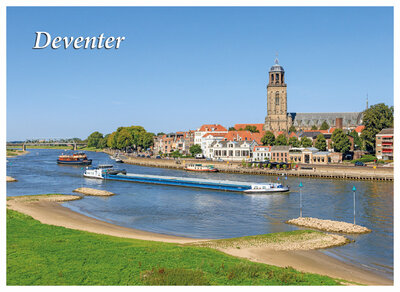 ansichtkaart Deventer - IJssel met de Lebuïnuskerk